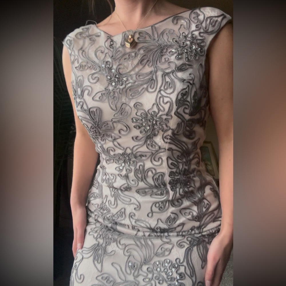 Cameron Blake Gray Embroidered Dress